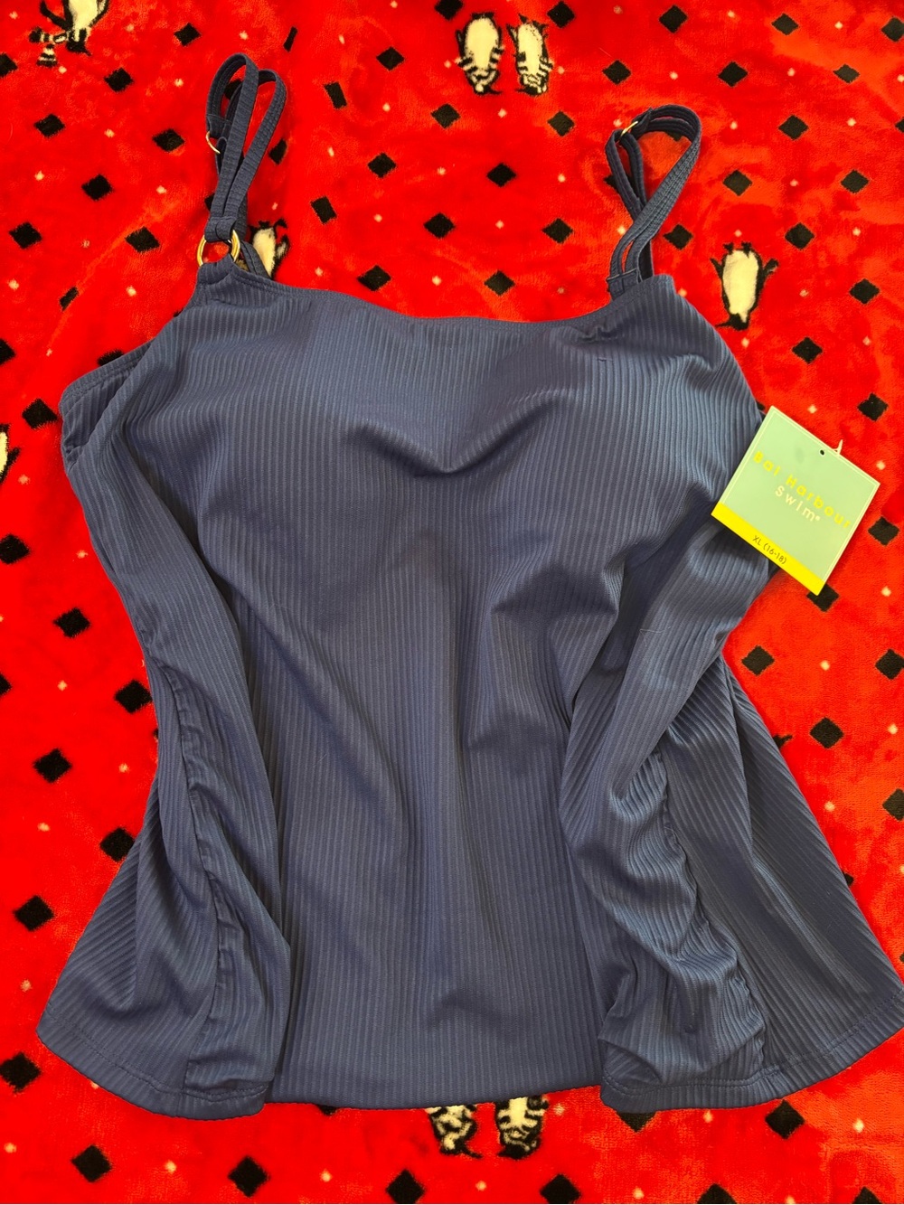 Navy Ribbed Camisole Swim Top